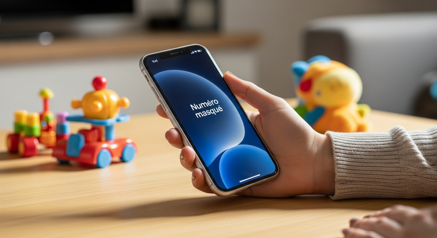 Main de parent tenant un téléphone recevant un appel anonyme des services sociaux