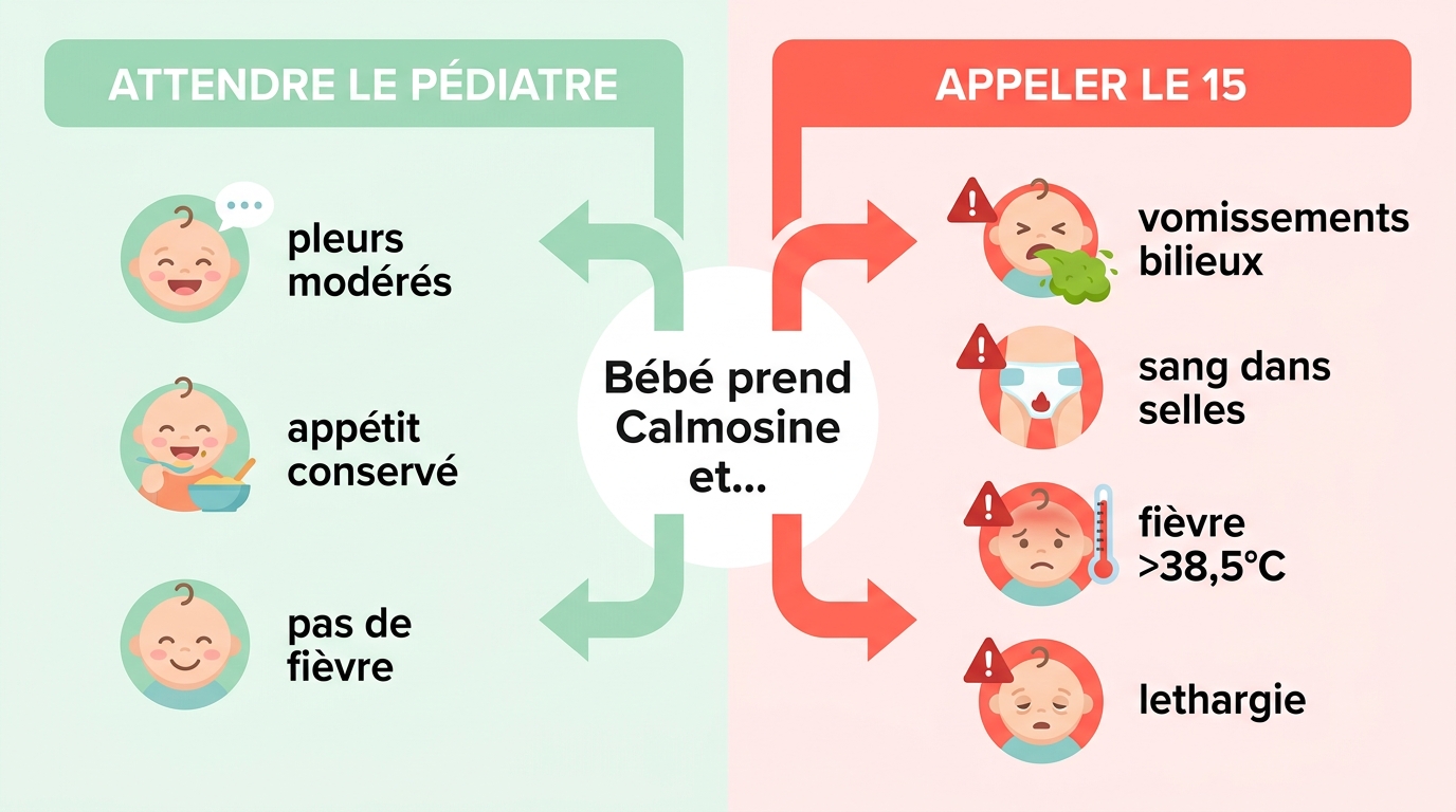 Arbre décisionnel symptômes bébé Calmosine : urgences ou pédiatre
