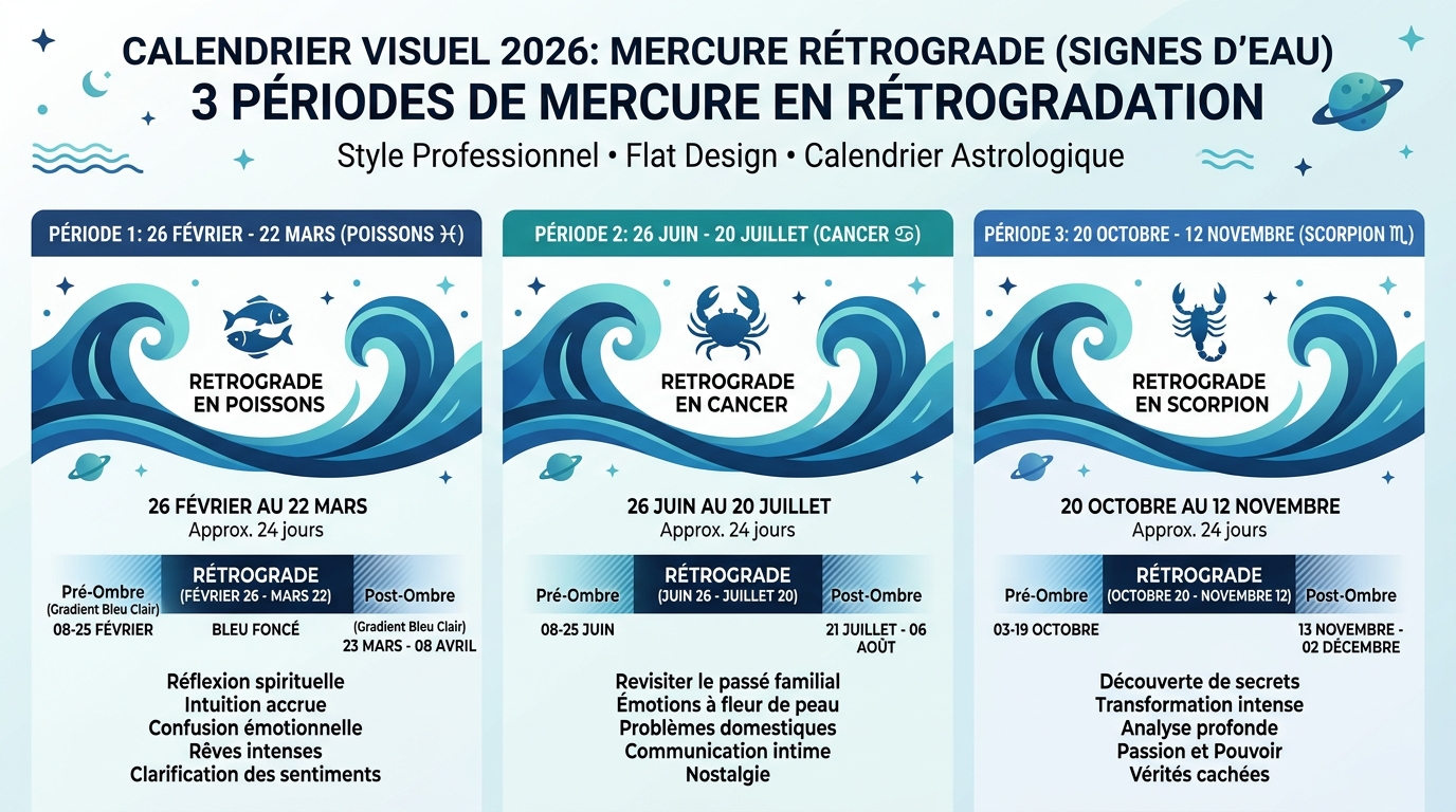 Calendrier 2026 des trois périodes Mercure rétrograde