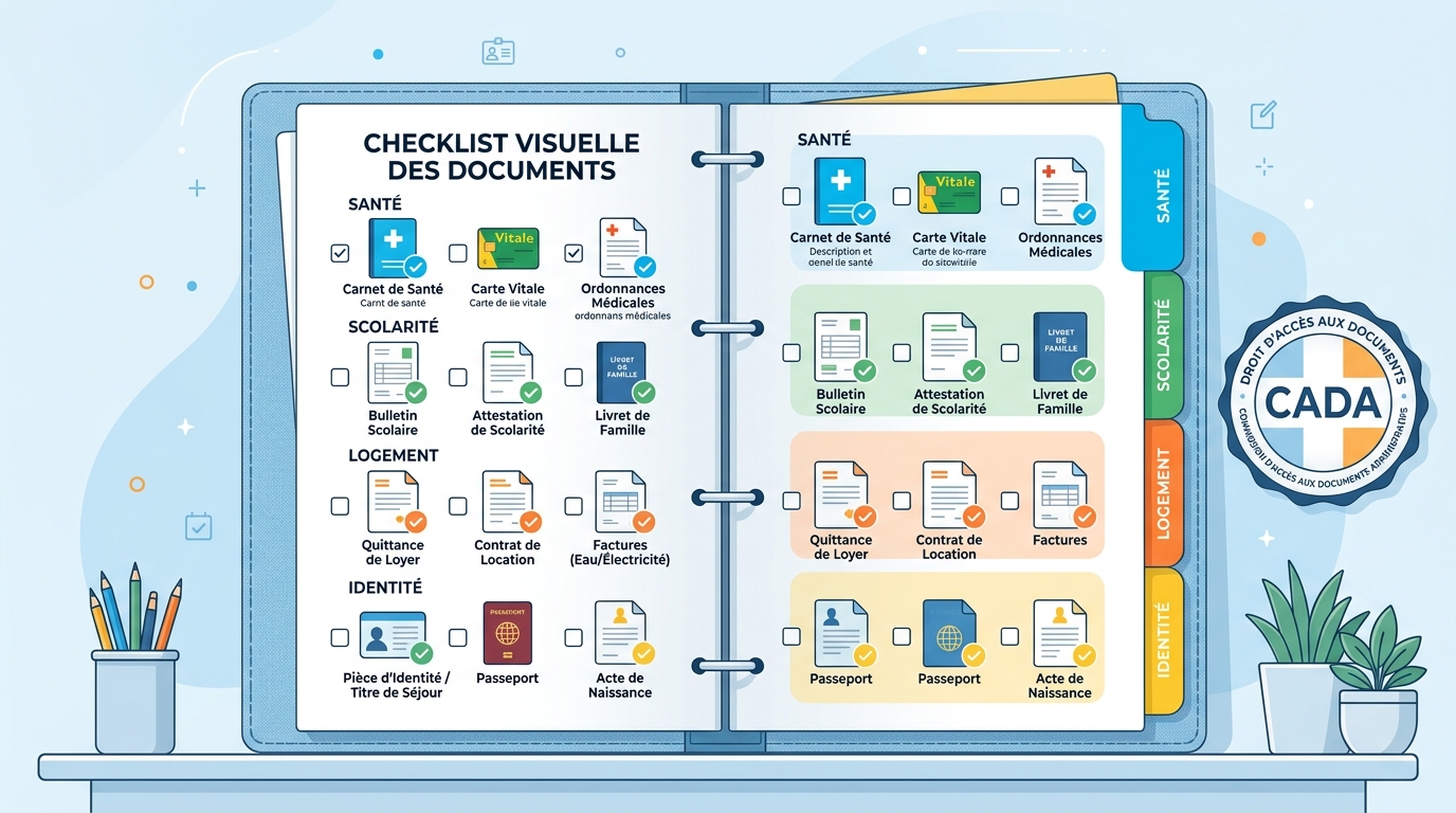 Classeur organisé avec documents préparés pour entretien services sociaux