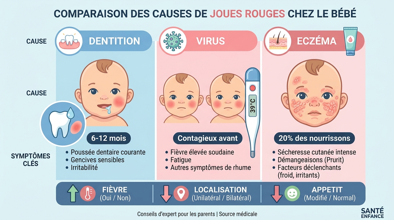 Comparatif visuel des 3 causes de joues rouges chez bébé