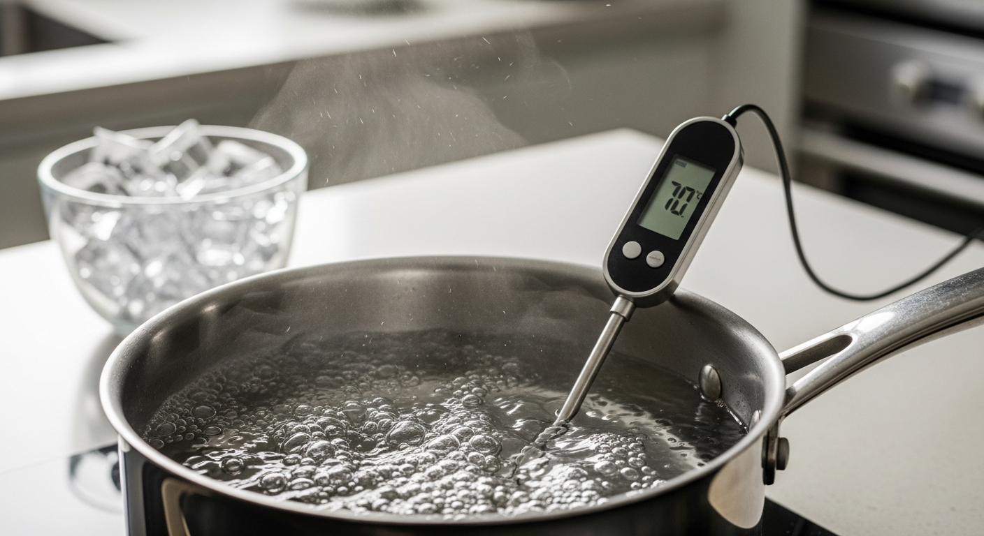 Thermomètre cuisine mesurant 70 degrés pour pasteurisation œufs maison