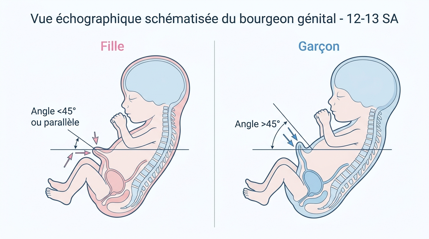 Schéma bourgeon génital fille vs garçon échographie 12 SA