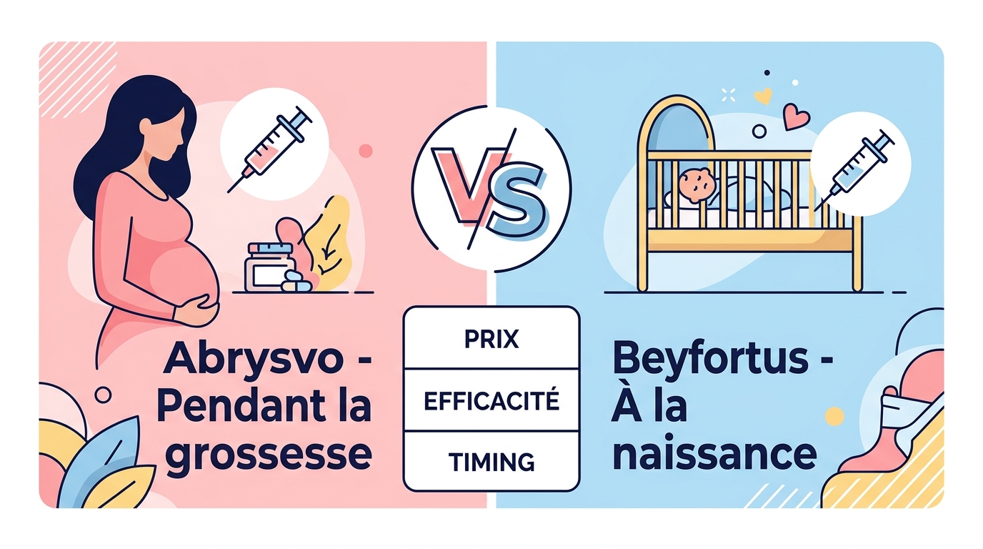 Comparatif visuel vaccin Abrysvo grossesse versus Beyfortus bébé