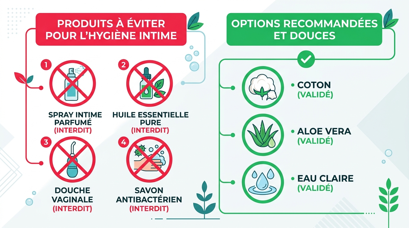 Infographie erreurs à éviter démangeaisons intimes produits interdits