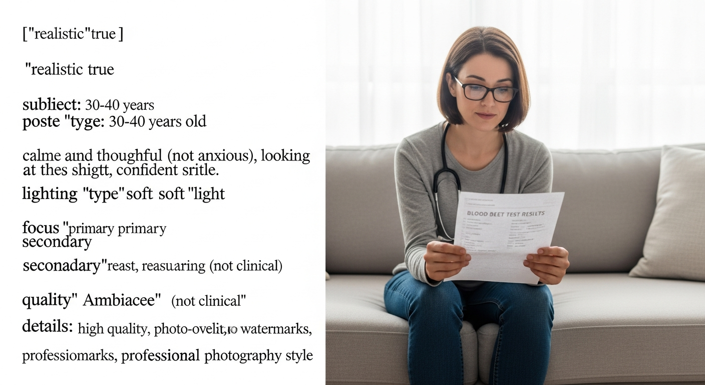 Femme consultant sereinement ses résultats prise de sang TSH