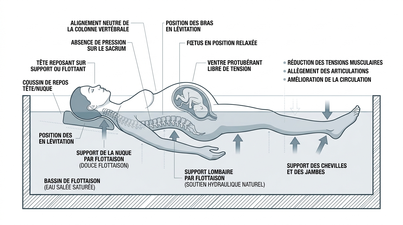 Schéma position flottaison femme enceinte soulagement dos