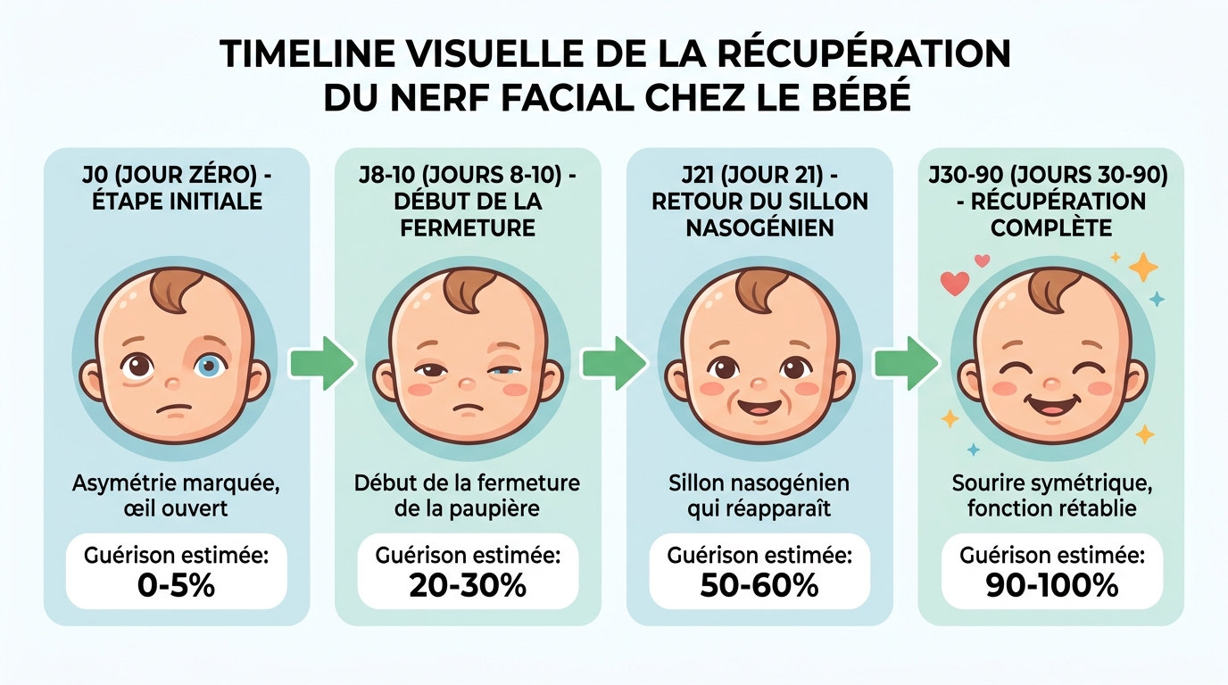Frise chronologie guérison paralysie faciale bébé étapes délais