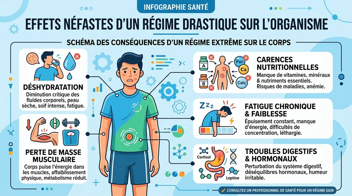 Infographie effets régime drastique sur le corps