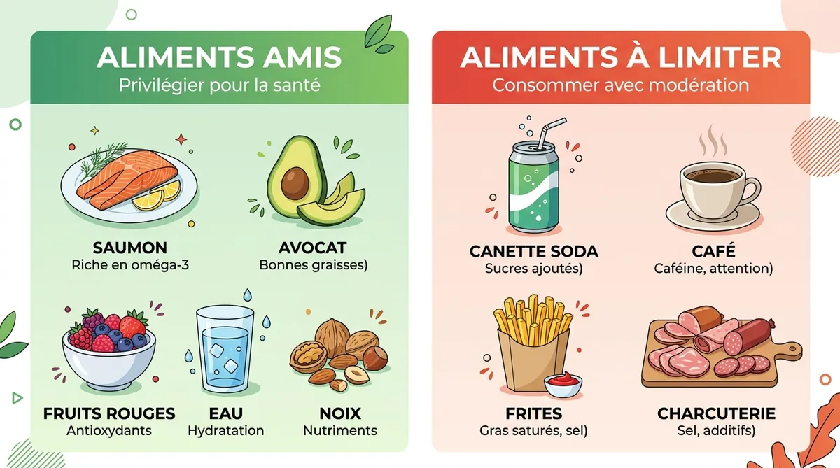 Infographie aliments à privilégier et à éviter pour prévenir le malaise vagal