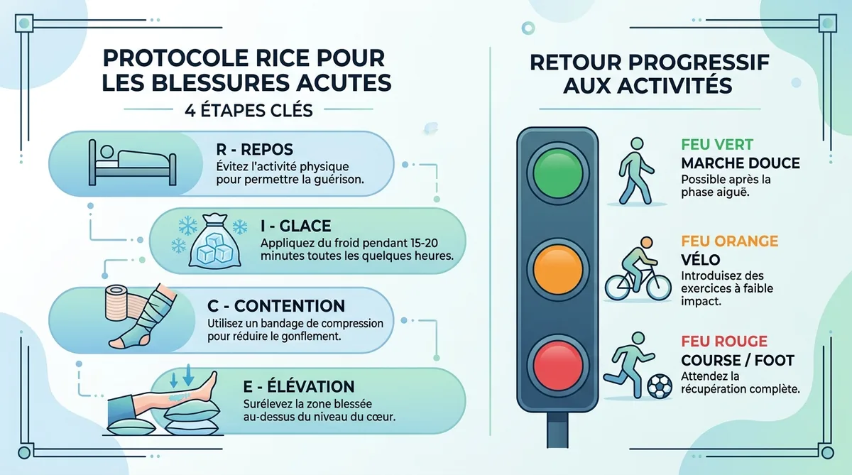 Infographie protocole RICE kyste poplité et activités autorisées