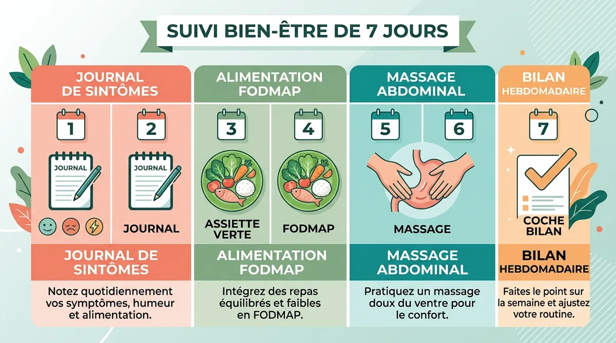 Plan d'action 7 jours infographie ventre gonflé remèdes naturels