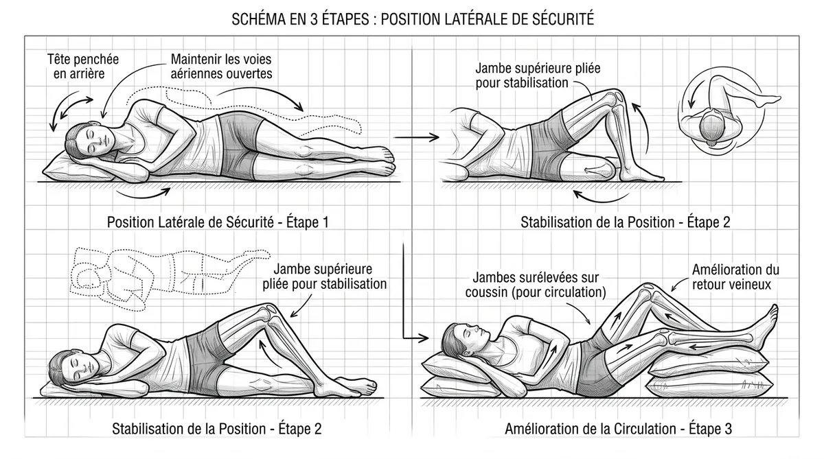 Position latérale de sécurité et surélévation des jambes pendant un malaise vagal