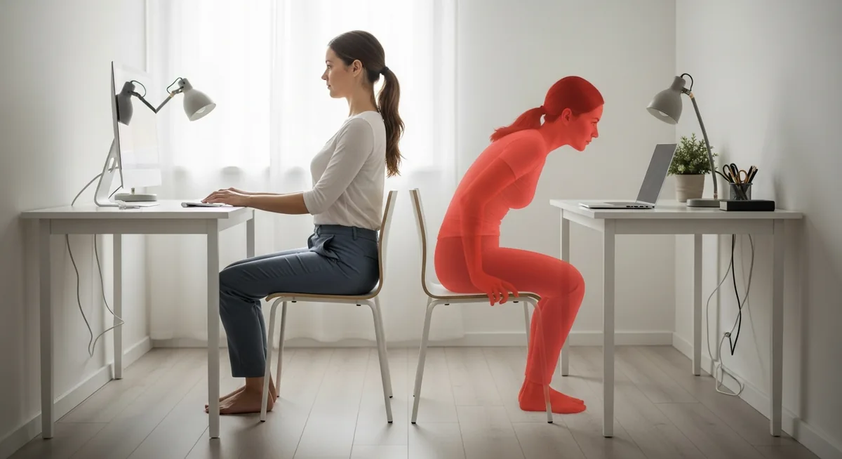 Posture ergonomique télétravail éviter estomac gonflé