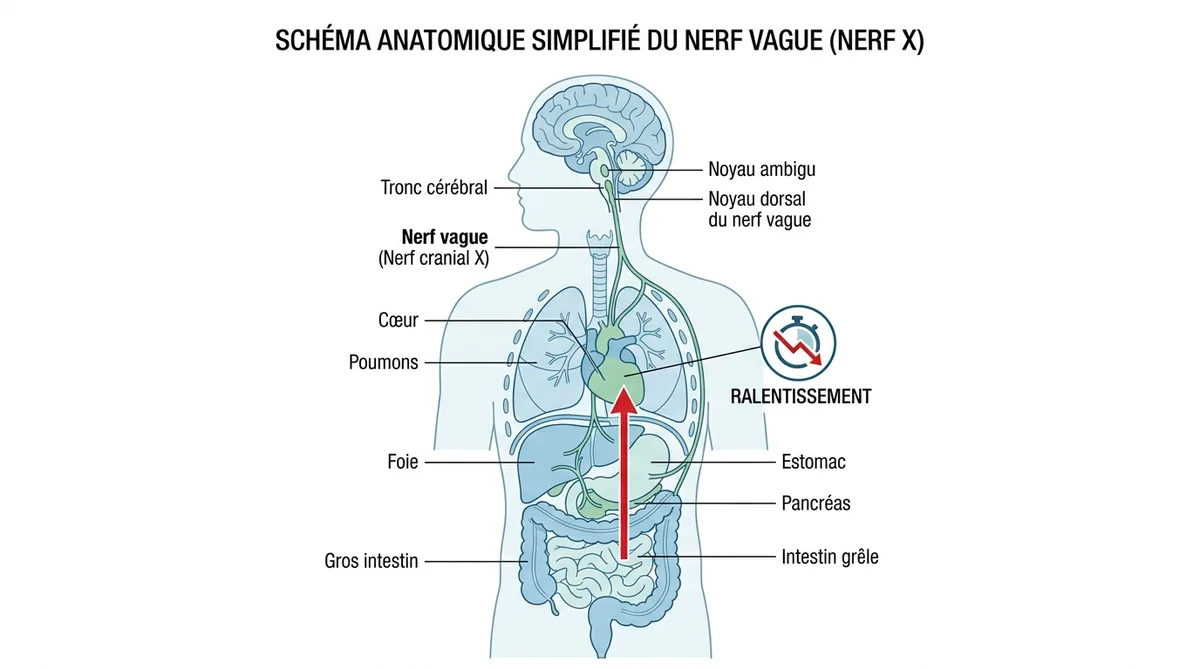 Schéma du nerf vague reliant intestin et cœur