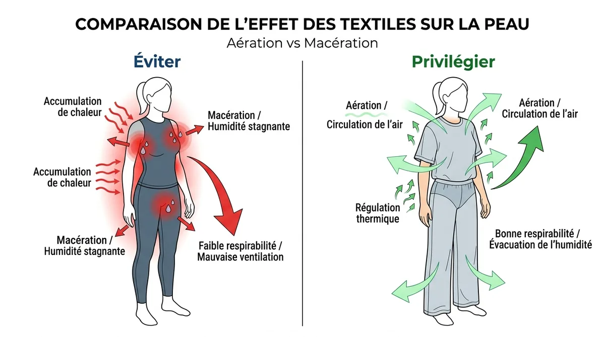 Schéma comparaison sous-vêtements coton versus synthétique odeur intime
