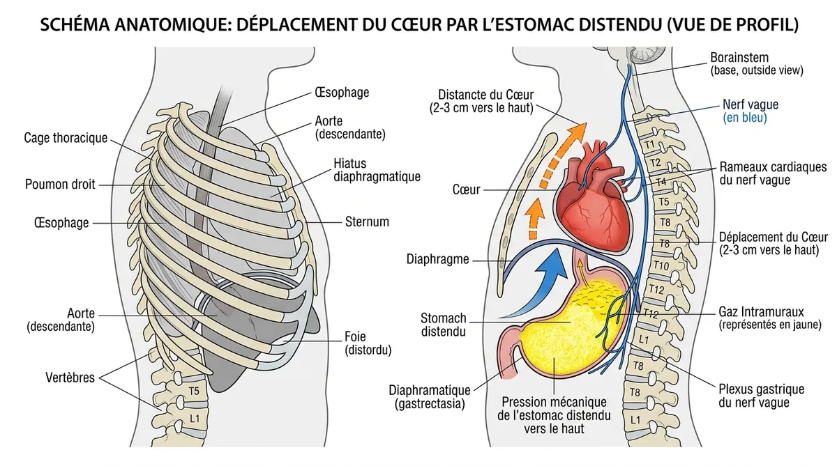 Schéma syndrome de Roemheld compression estomac cœur par gaz