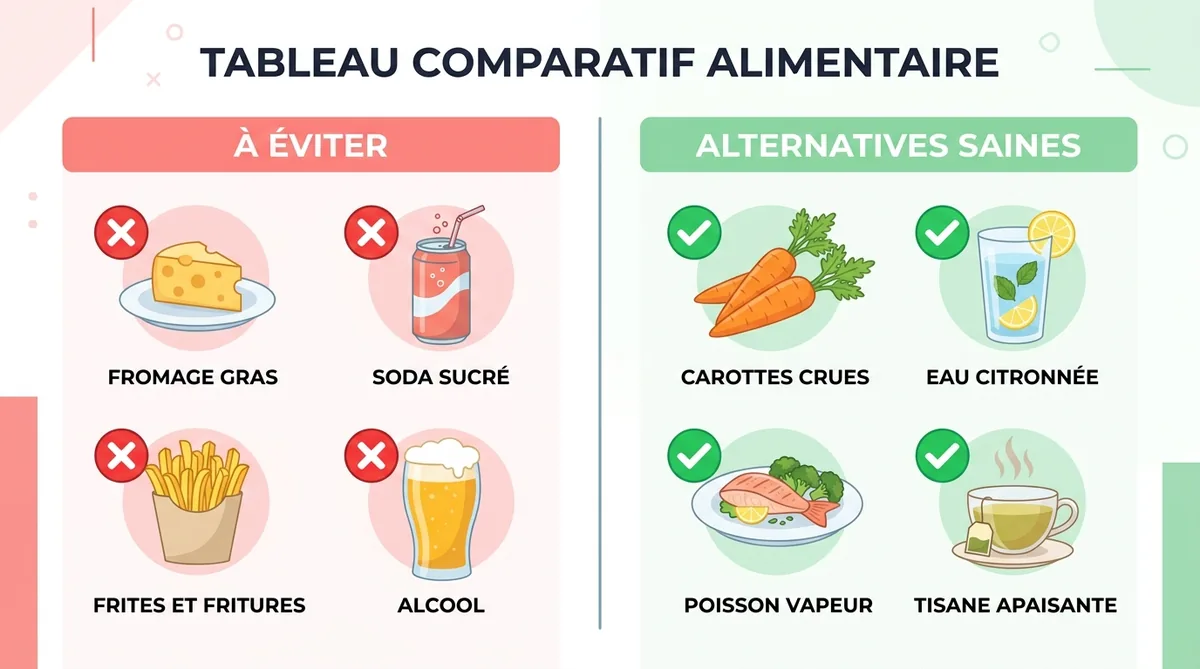 Tableau comparatif aliments à éviter et à privilégier contre le caséum