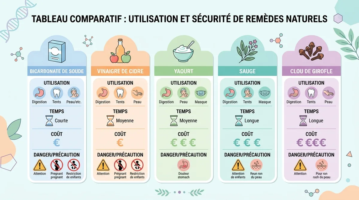Tableau comparatif remèdes naturels odeurs intimes bicarbonate vinaigre yaourt