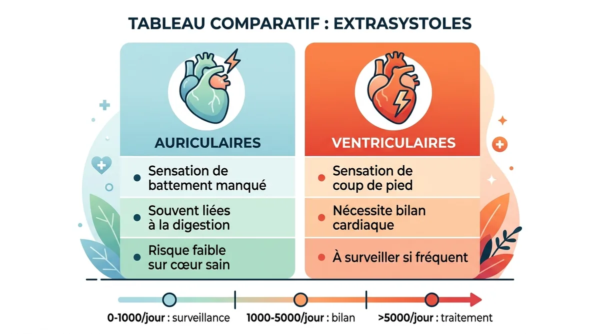 Tableau comparatif extrasystoles auriculaires ventriculaires fréquence