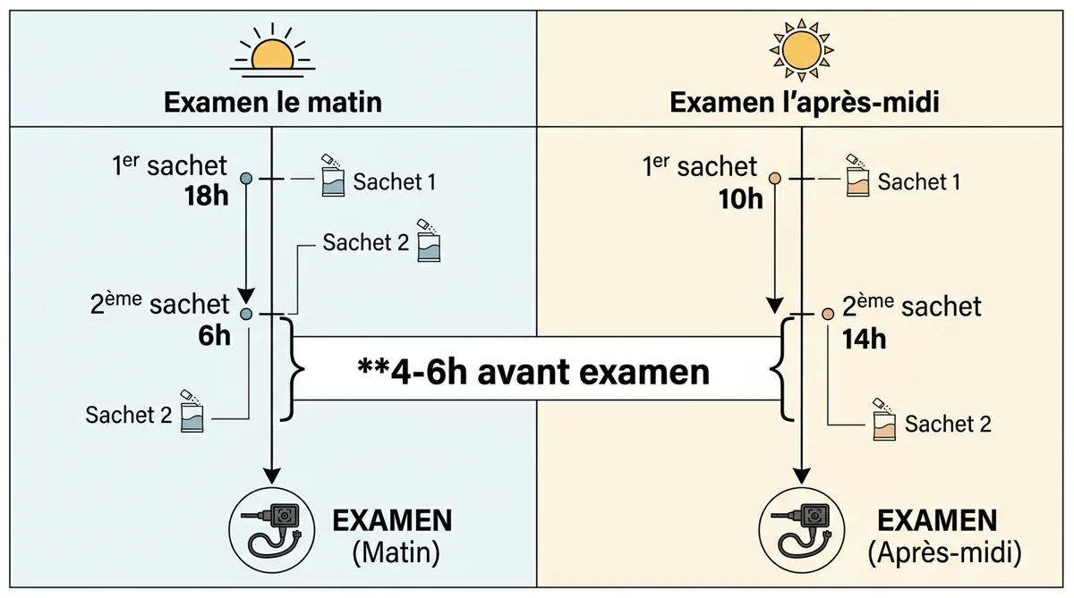 Tableau horaires prise Picoprep matin et après-midi avant coloscopie