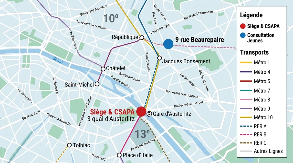 Carte localisation Oppelia Charonne 3 quai d'Austerlitz et 9 rue Beaurepaire Paris