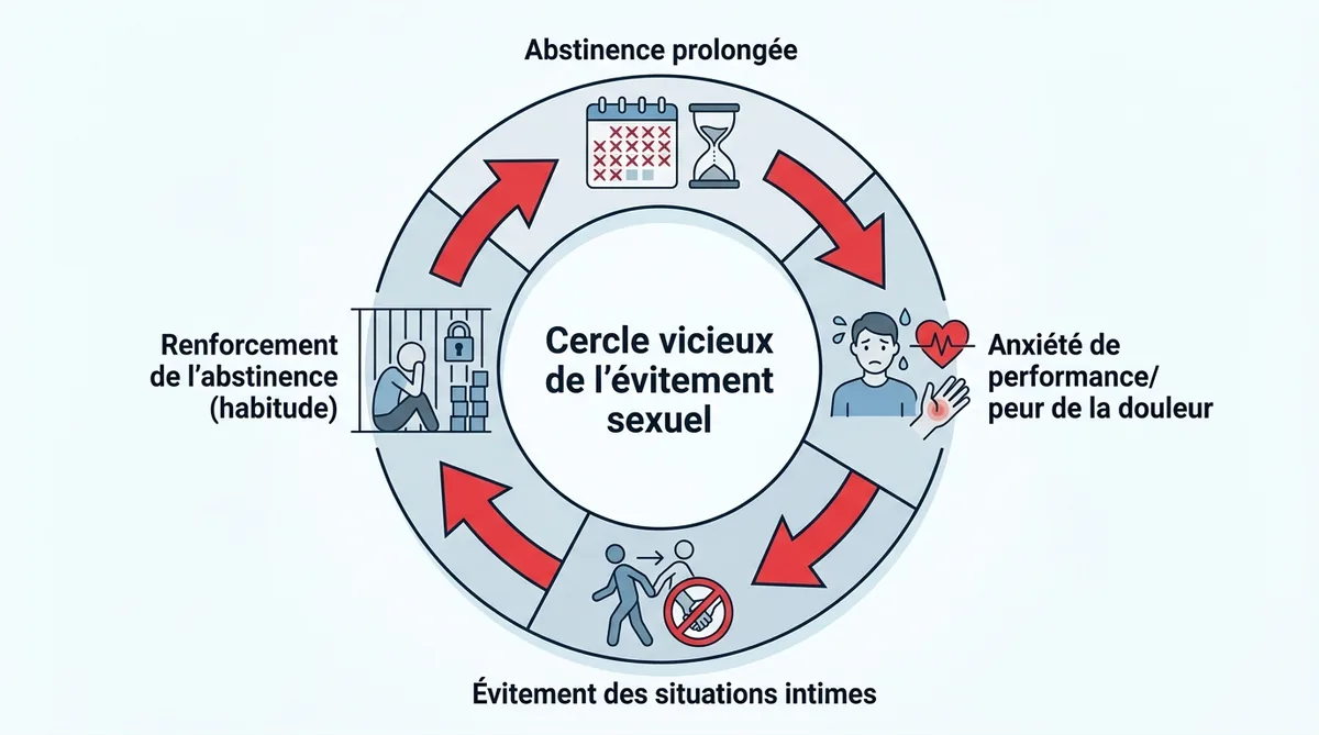 Schéma du cercle vicieux de l'abstinence sexuelle prolongée et de l'évitement