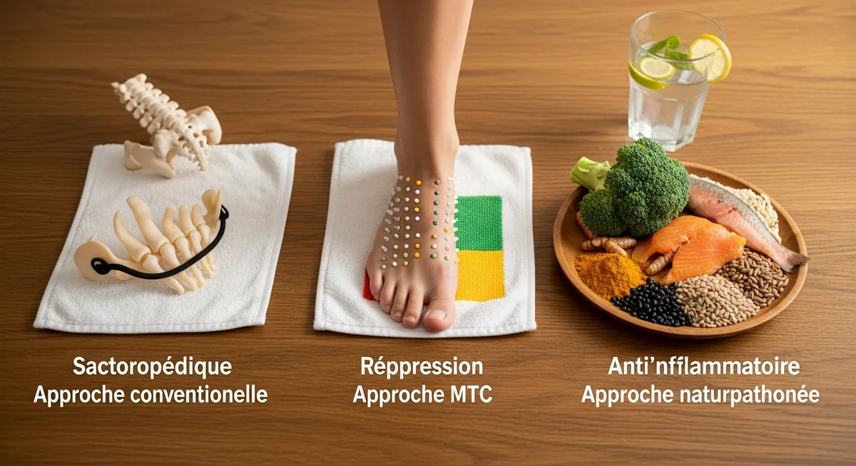 Comparaison traitements épine calcanéenne : semelle, acupression et alimentation