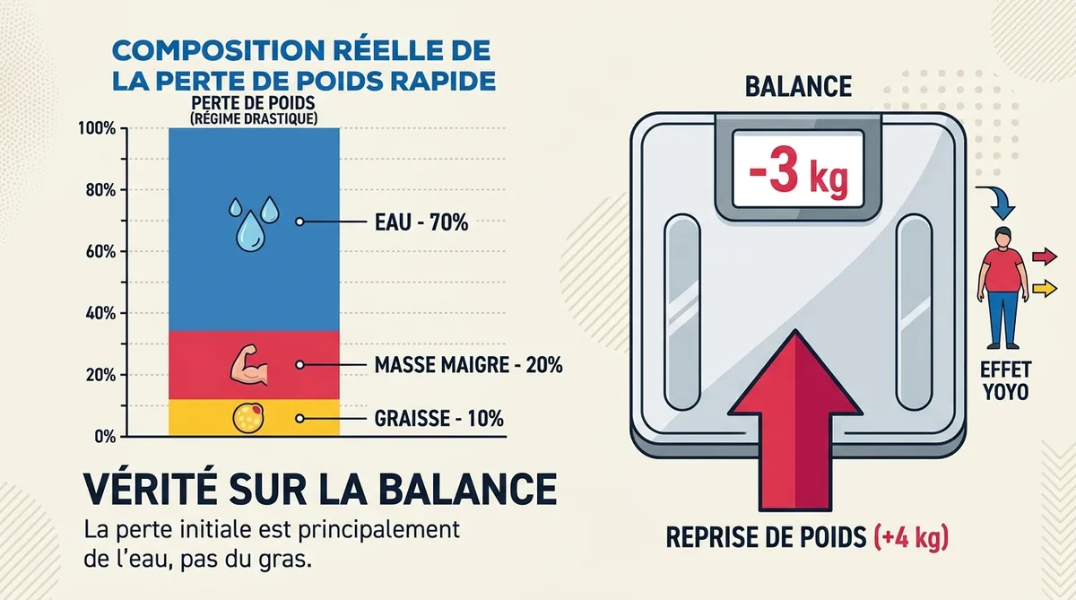 Schéma composition perte de poids régime militaire eau graisse muscle