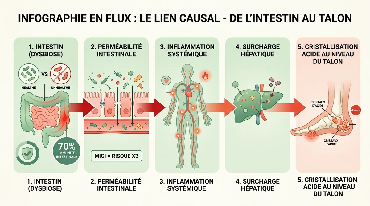 Infographie lien inflammation intestinale et épine calcanéenne