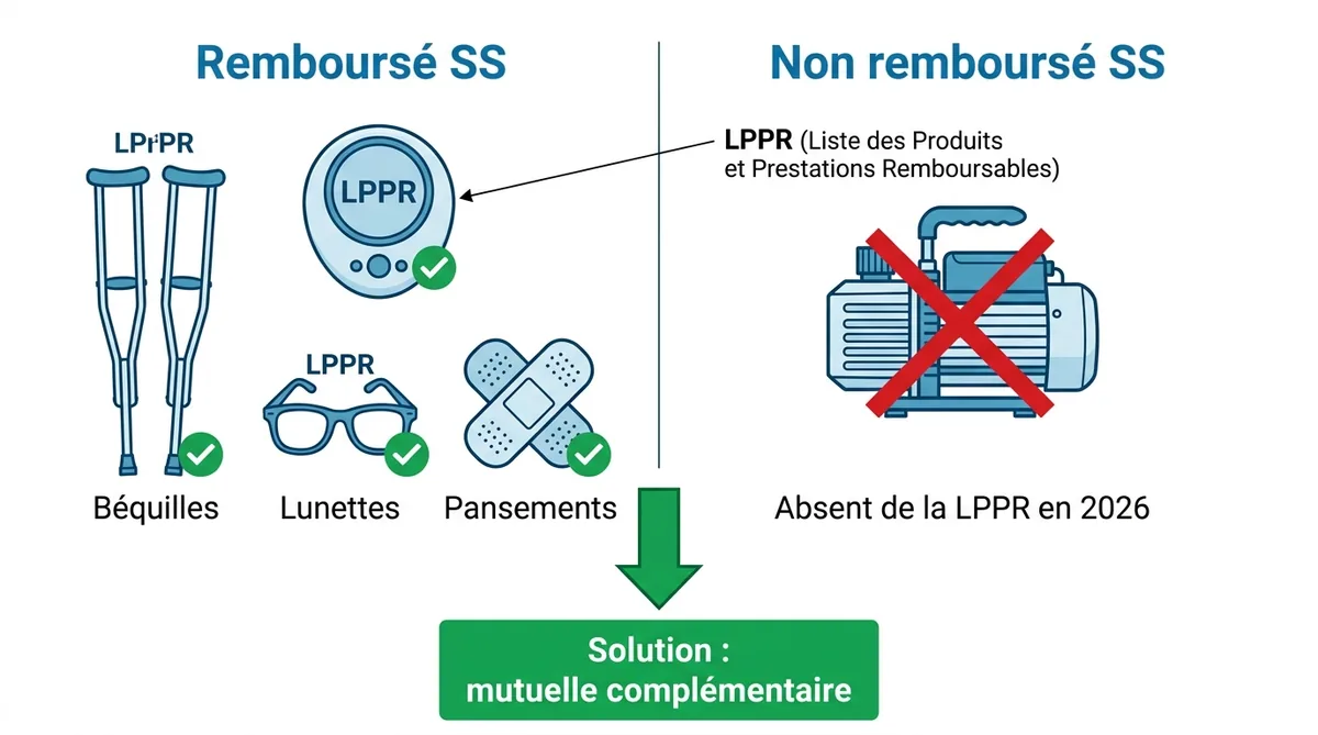 Schéma expliquant pourquoi la pompe vacuum n'est pas remboursée par la Sécurité sociale
