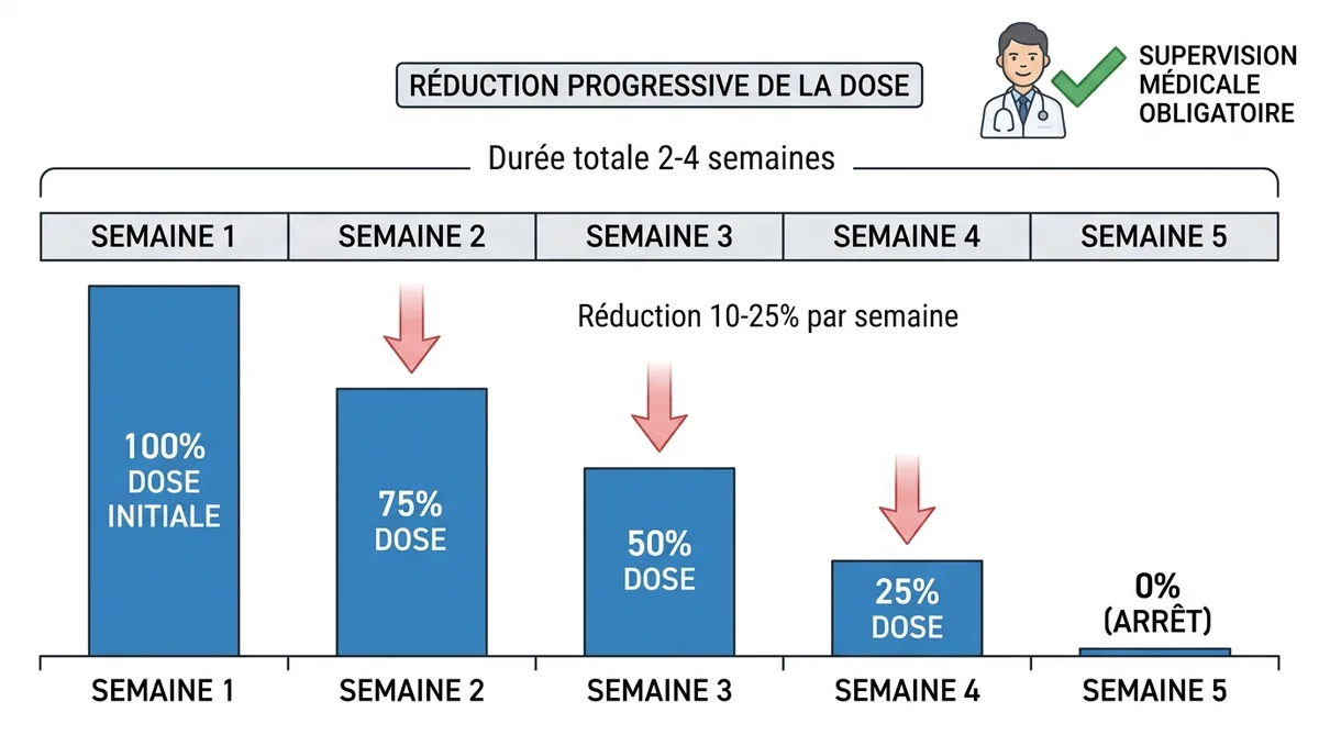 Schéma protocole sevrage tramadol réduction progressive 4 semaines
