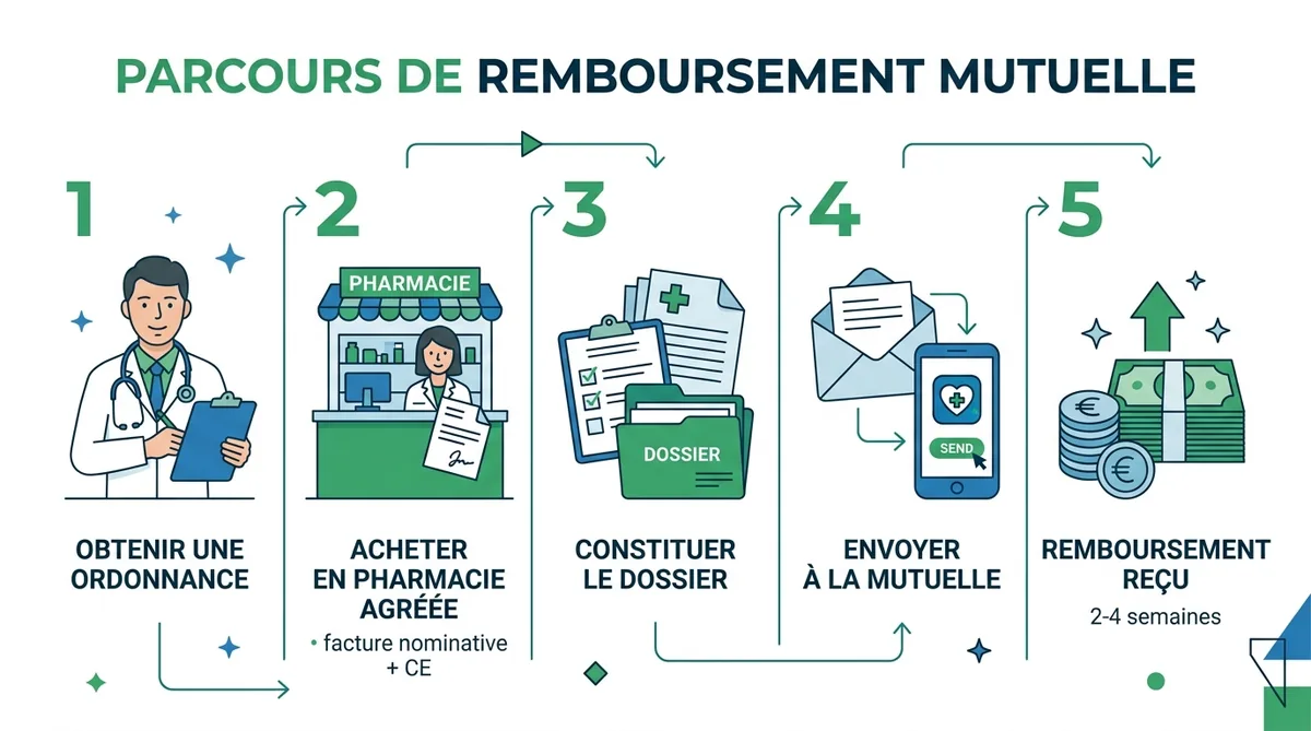 Infographie 5 étapes pour obtenir le remboursement mutuelle d'une pompe vacuum