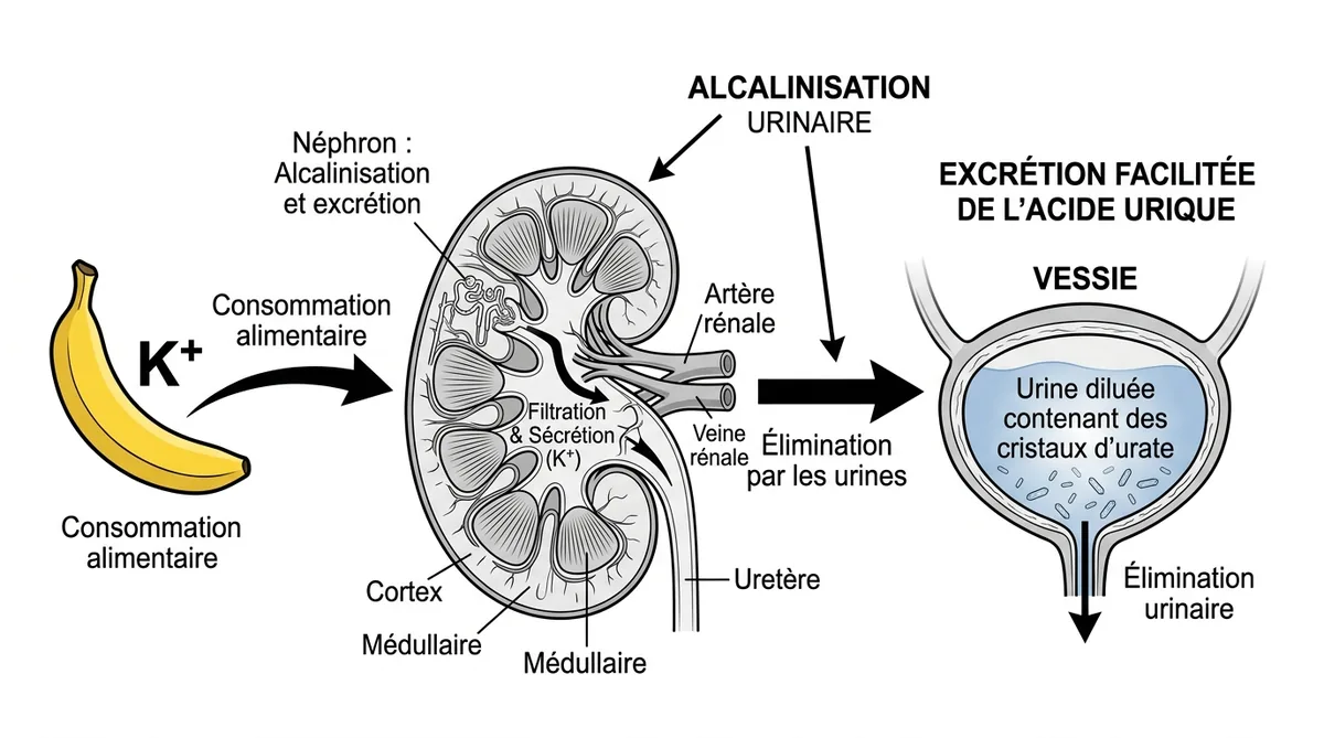 Schéma rein banane potassium élimination acide urique