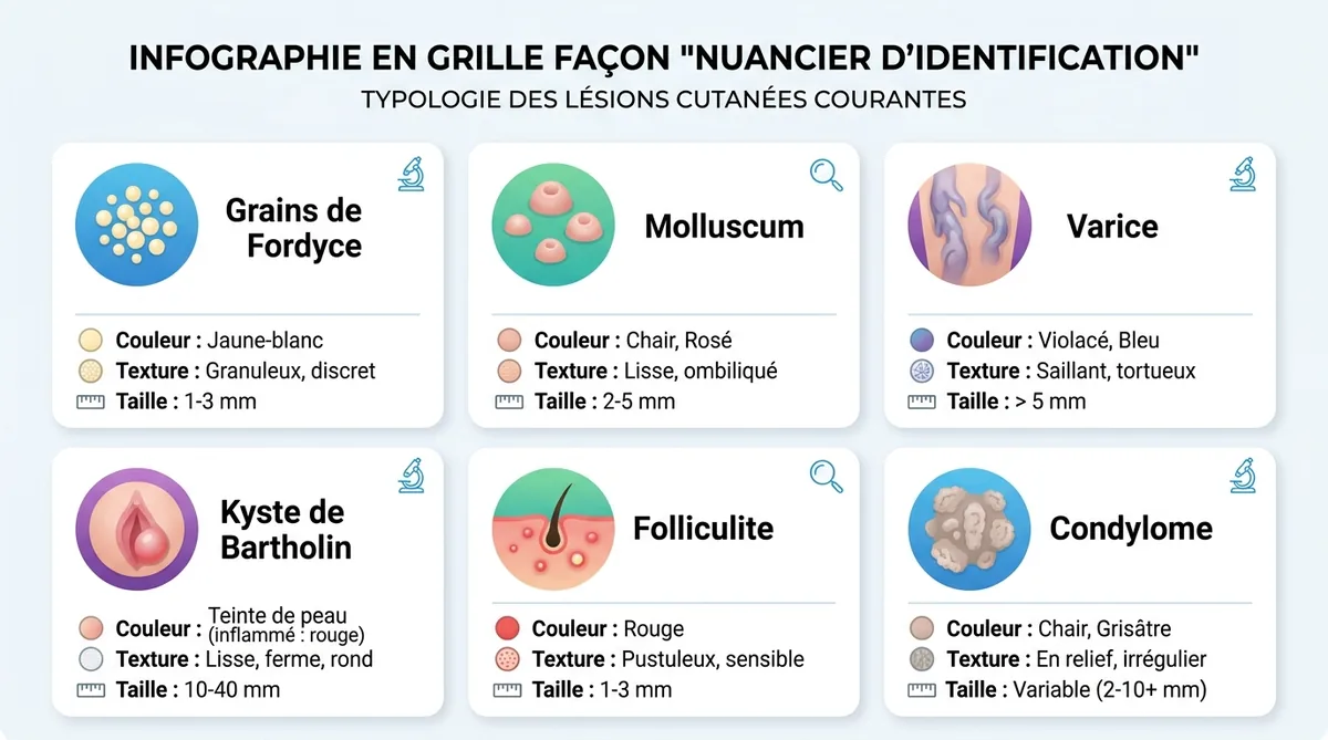 Infographie comparant l'aspect visuel des différentes boules vulvaires